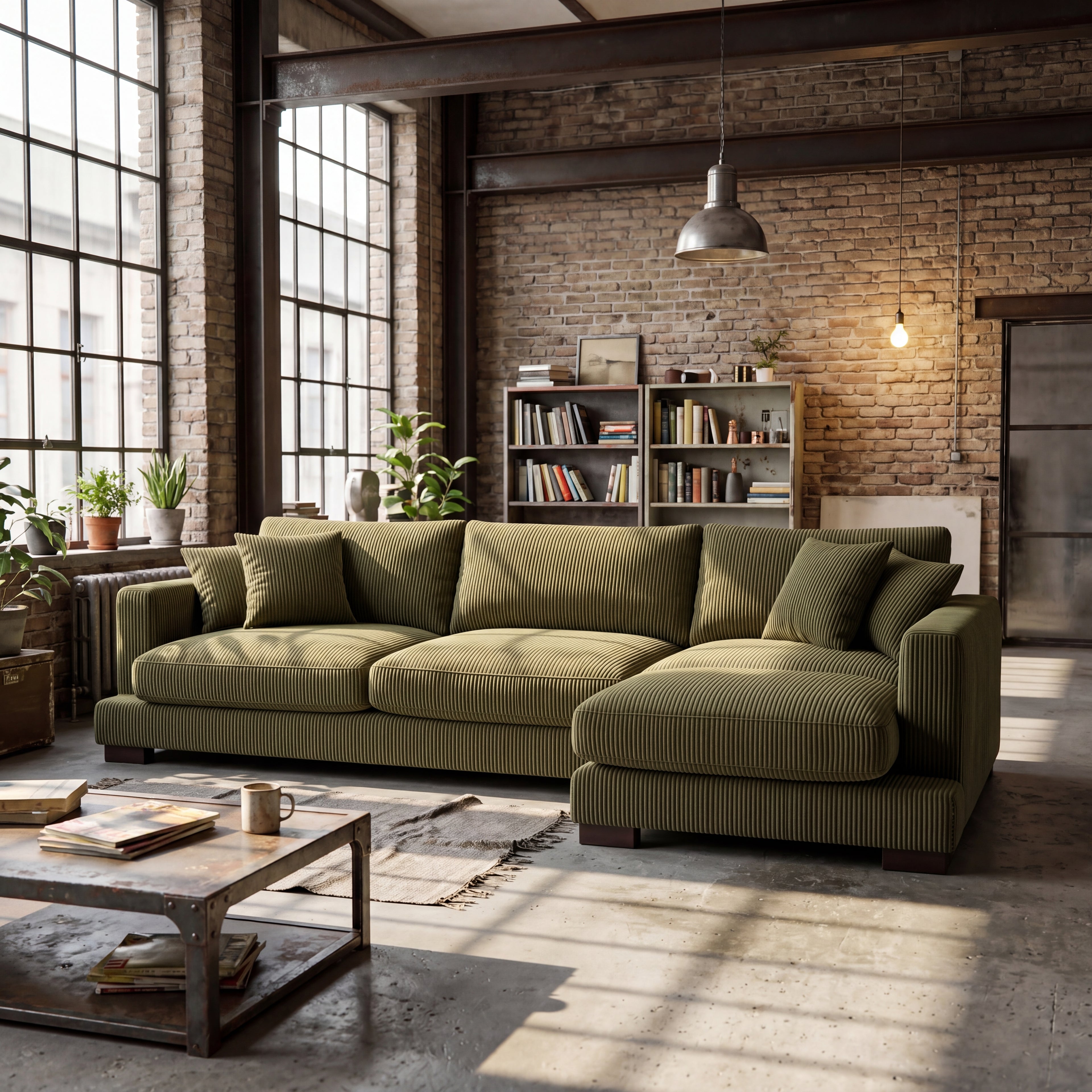 Cloud Chaise Lounge Olive Green Corduroy