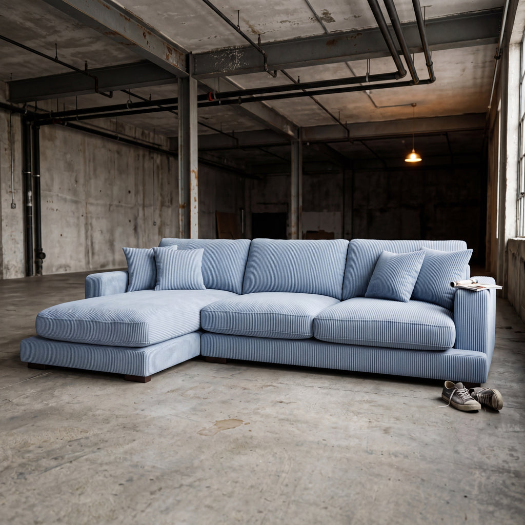 City Chaise Lounge Baby Blue Corduroy