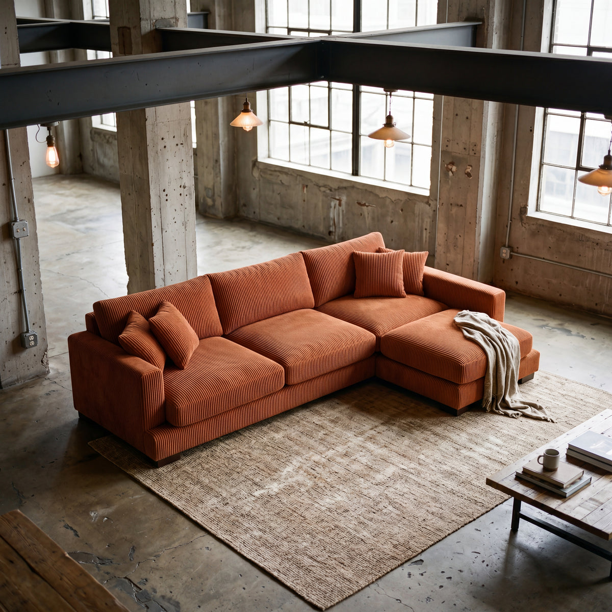 Cloud Chaise Lounge Burnt Orange Corduroy