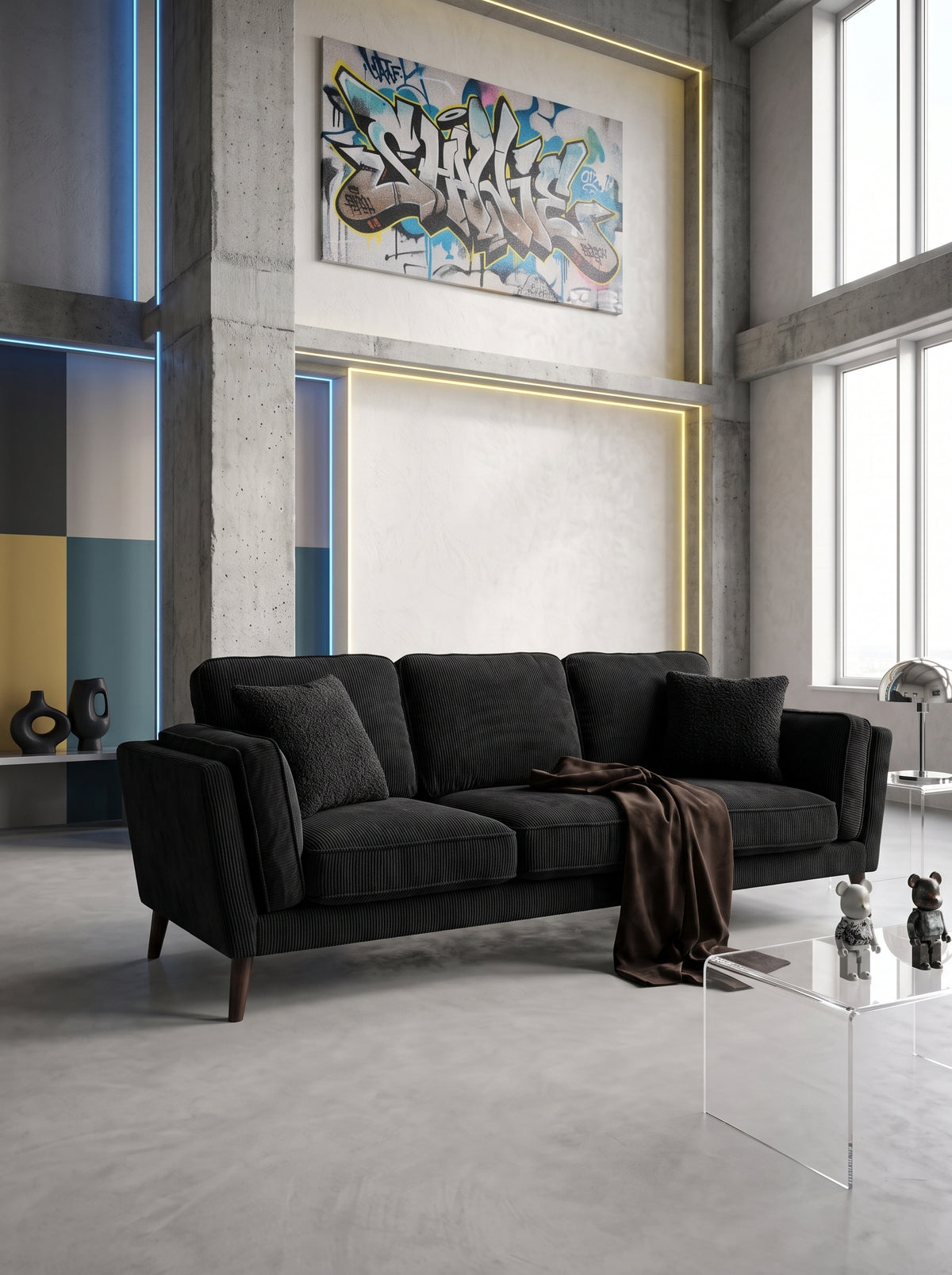 Monroe Sofa - Bagira Black Corduroy