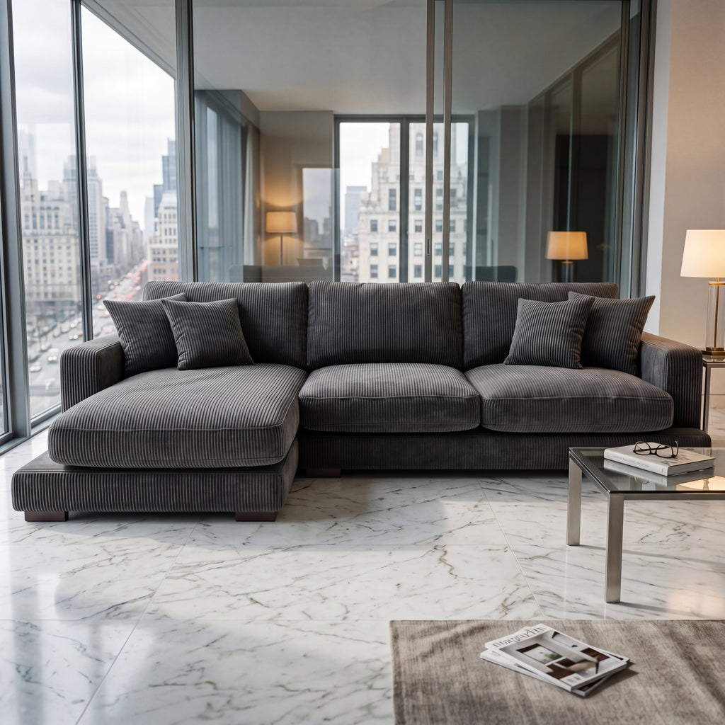 City Chaise Lounge Grey Corduroy