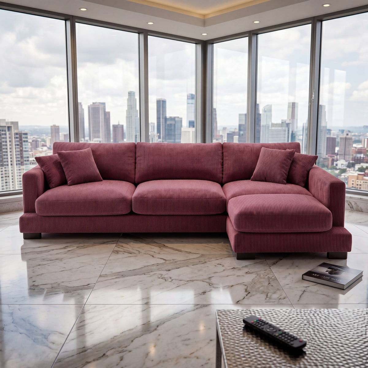 Cloud Chaise Lounge Burgundy Corduroy — Lifestyle