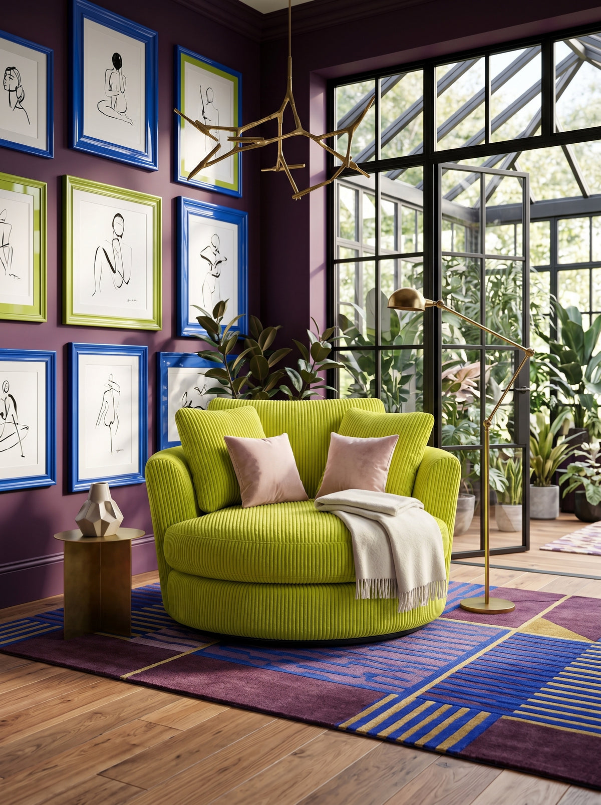 Cuddle Swivel Chair - Lime Corduroy — Lifestyle