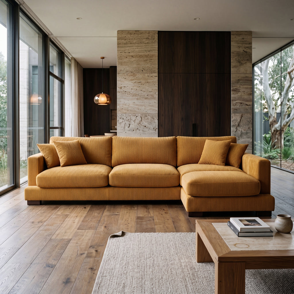 Cloud Chaise Lounge Mustard Corduroy