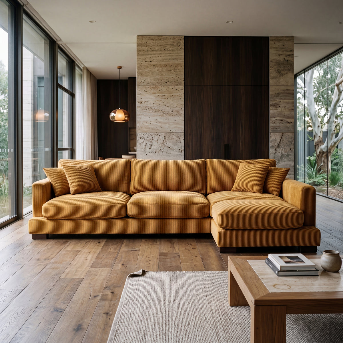 Cloud Chaise Lounge Mustard Corduroy