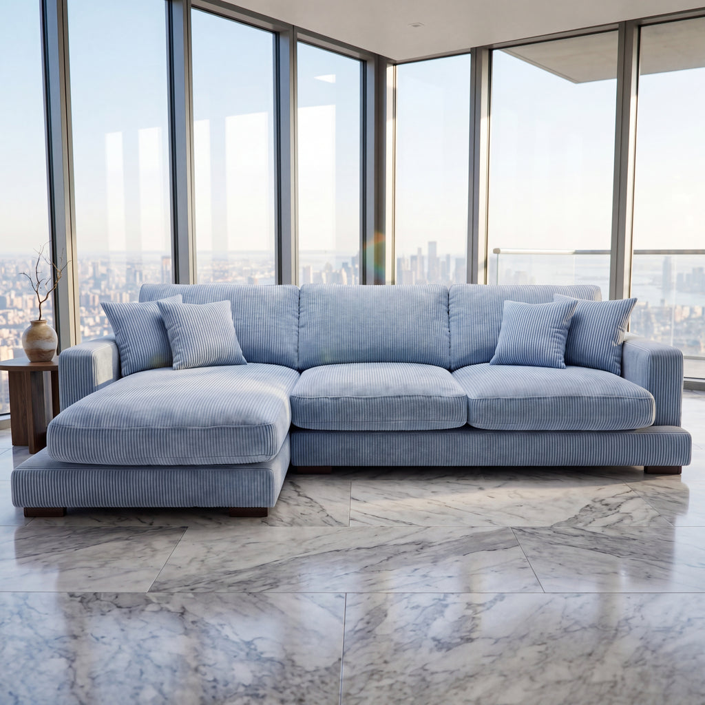 City Chaise Lounge Baby Blue Corduroy