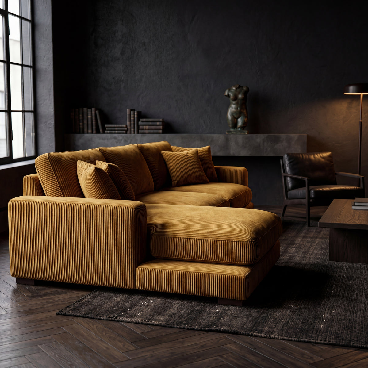 City Chaise Lounge Mustard Corduroy