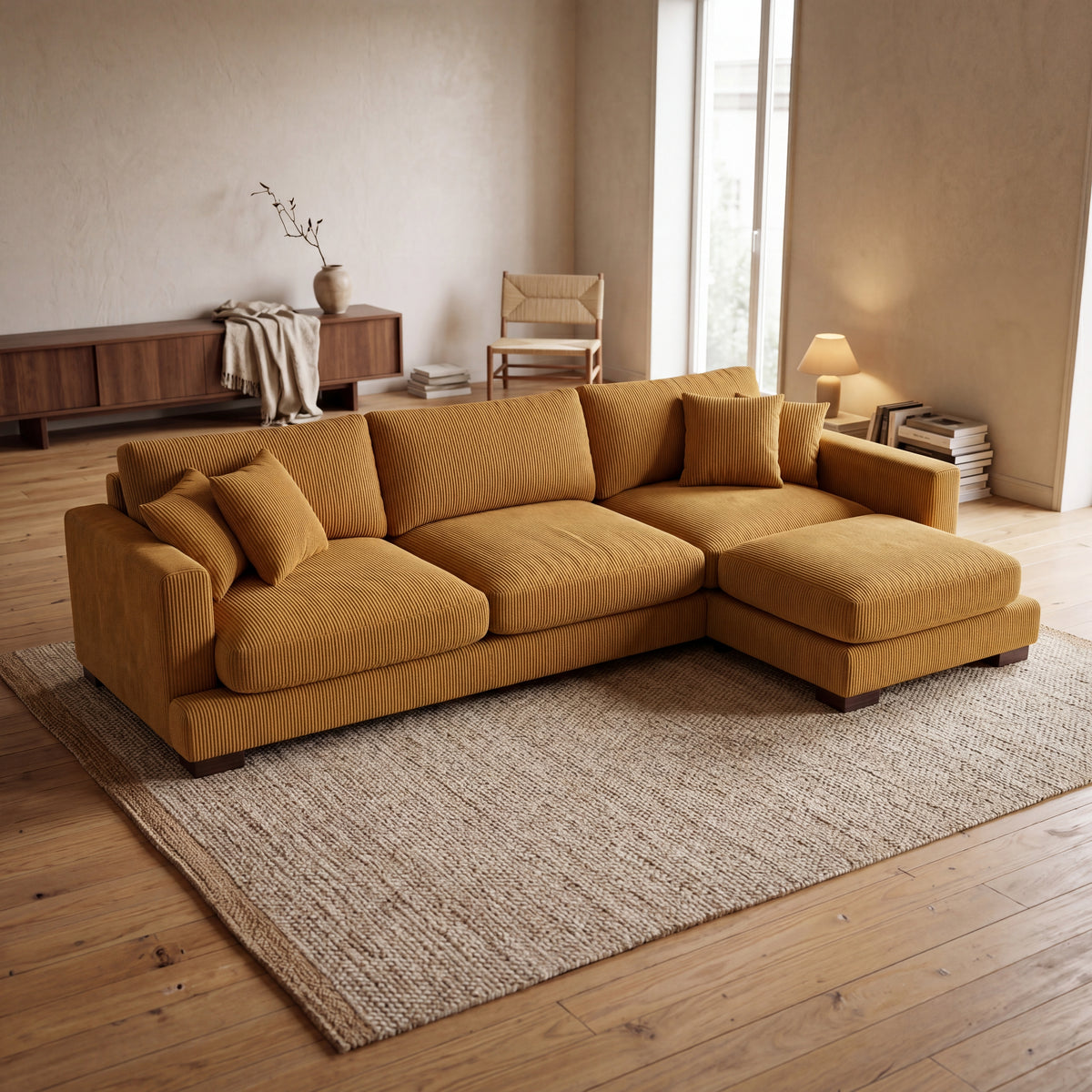 Cloud Chaise Lounge Mustard Corduroy — Lifestyle