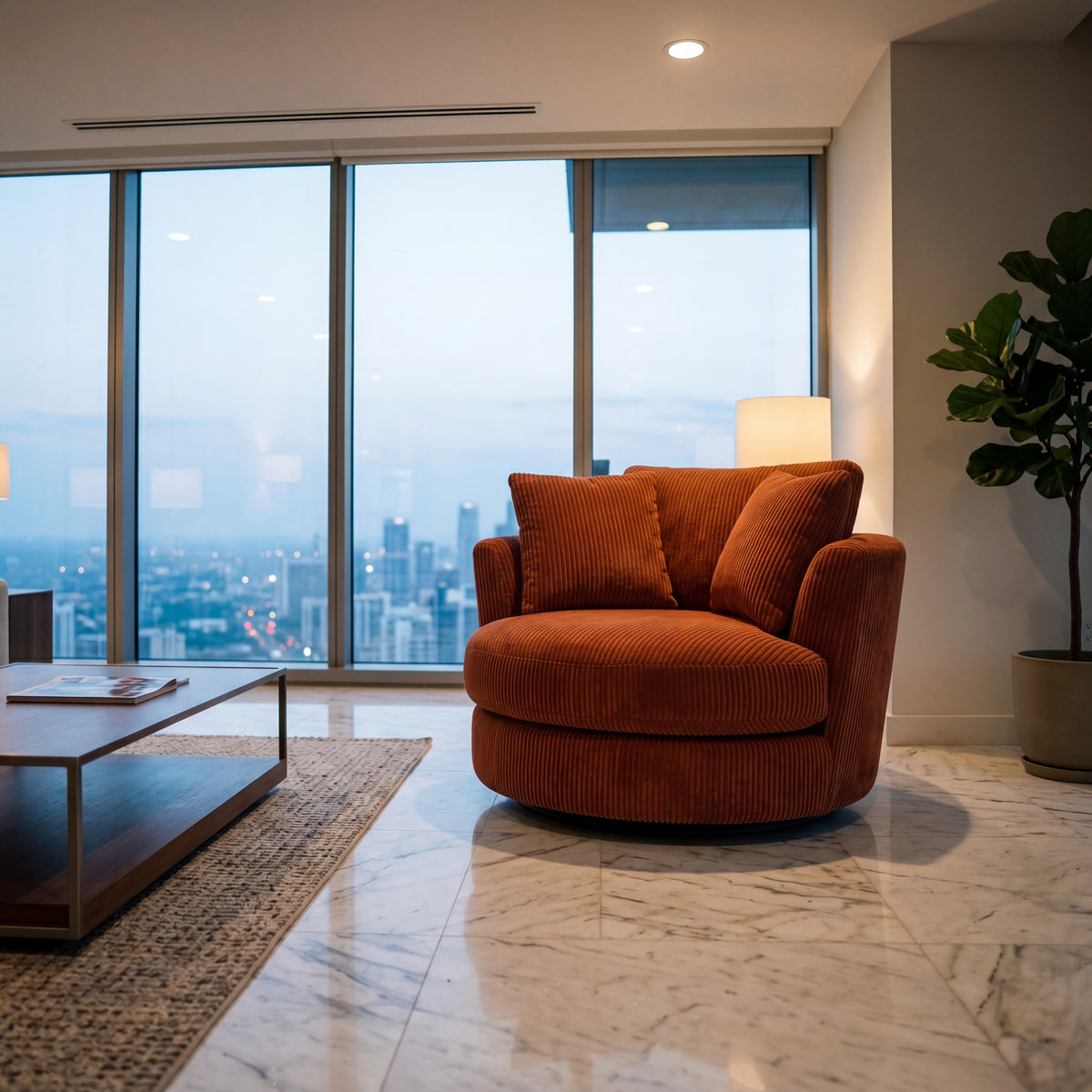 Cuddle Swivel Chair - Burnt Orange