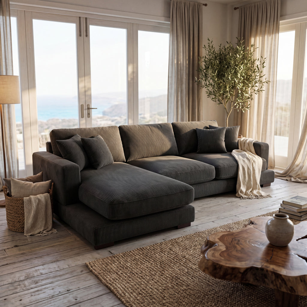 City Chaise Lounge Grey Corduroy