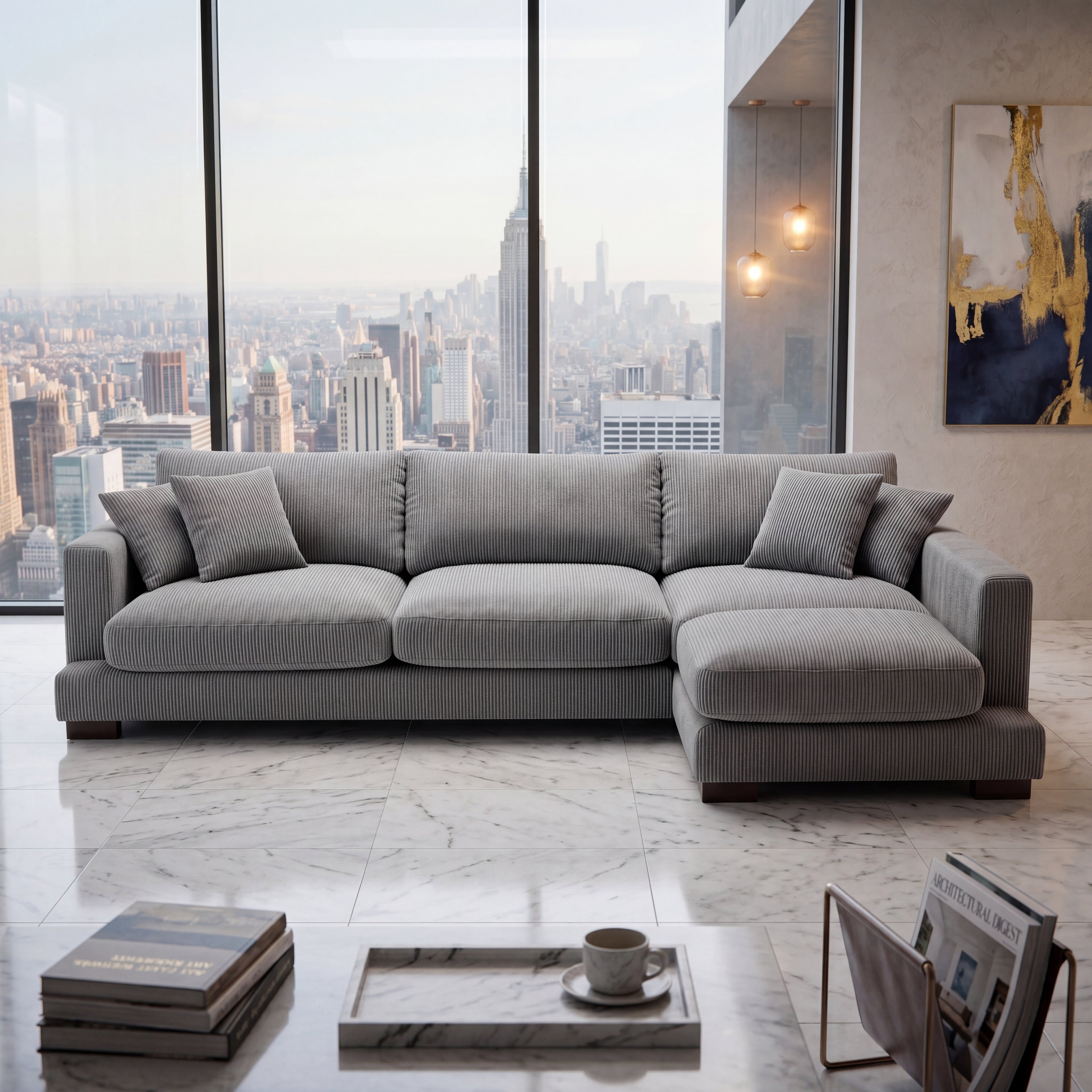 Cloud Chaise Lounge Grey Corduroy