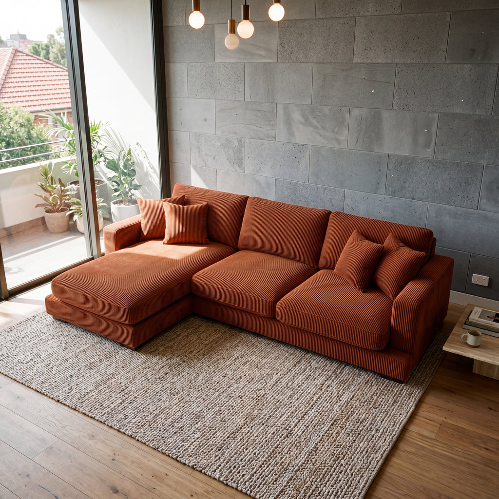 City Chaise Lounge Burnt Orange Corduroy
