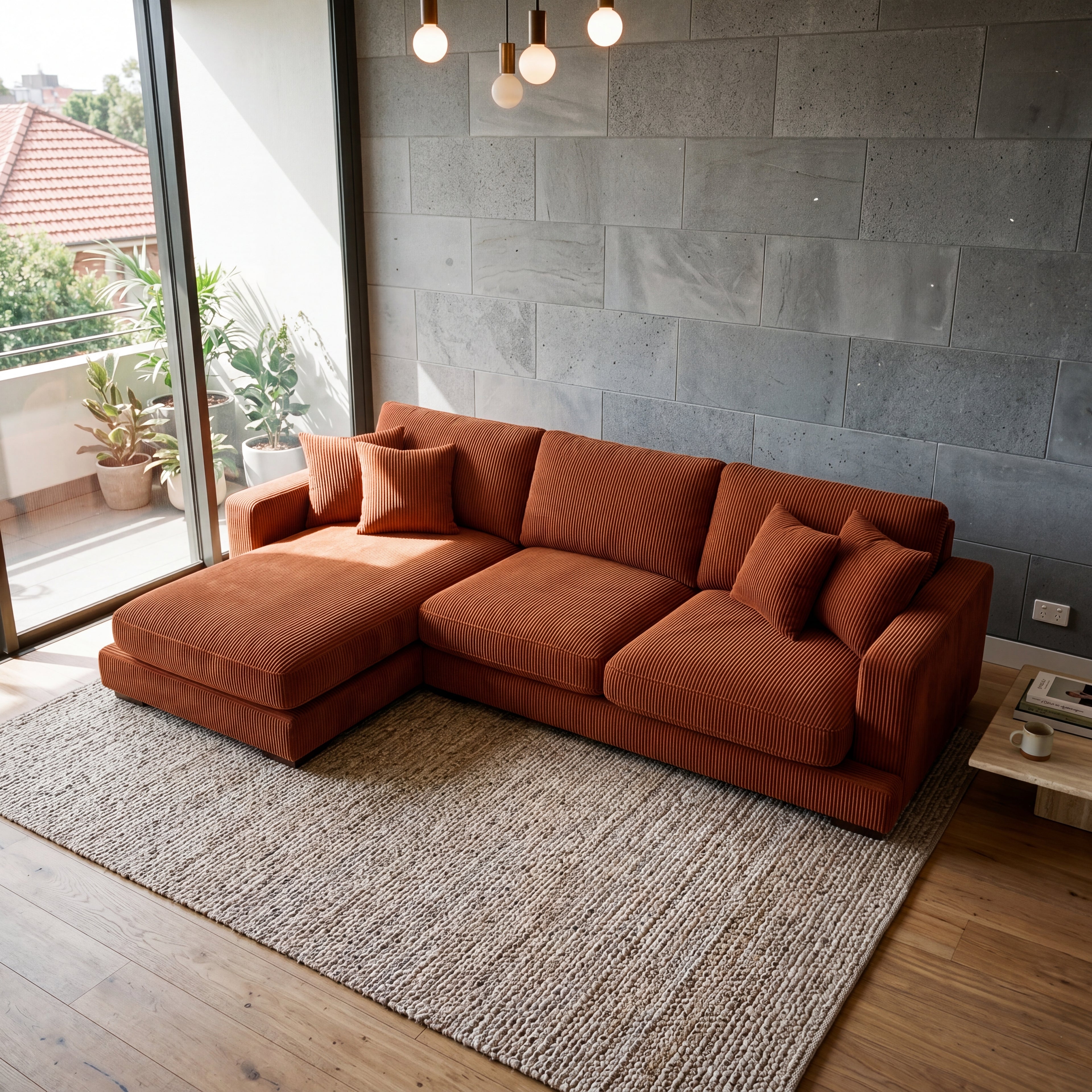 City Chaise Lounge Burnt Orange Corduroy