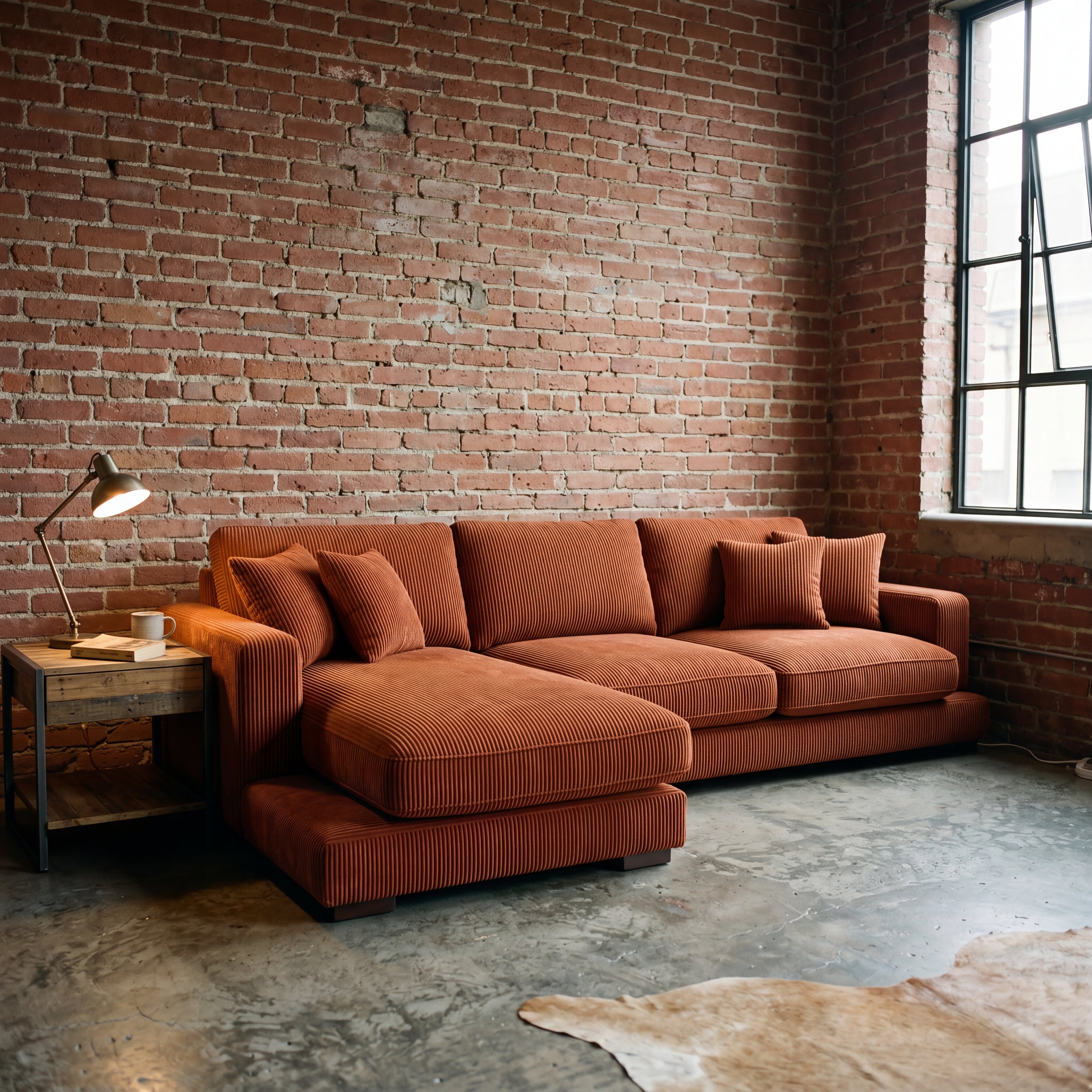 City Chaise Lounge Burnt Orange Corduroy