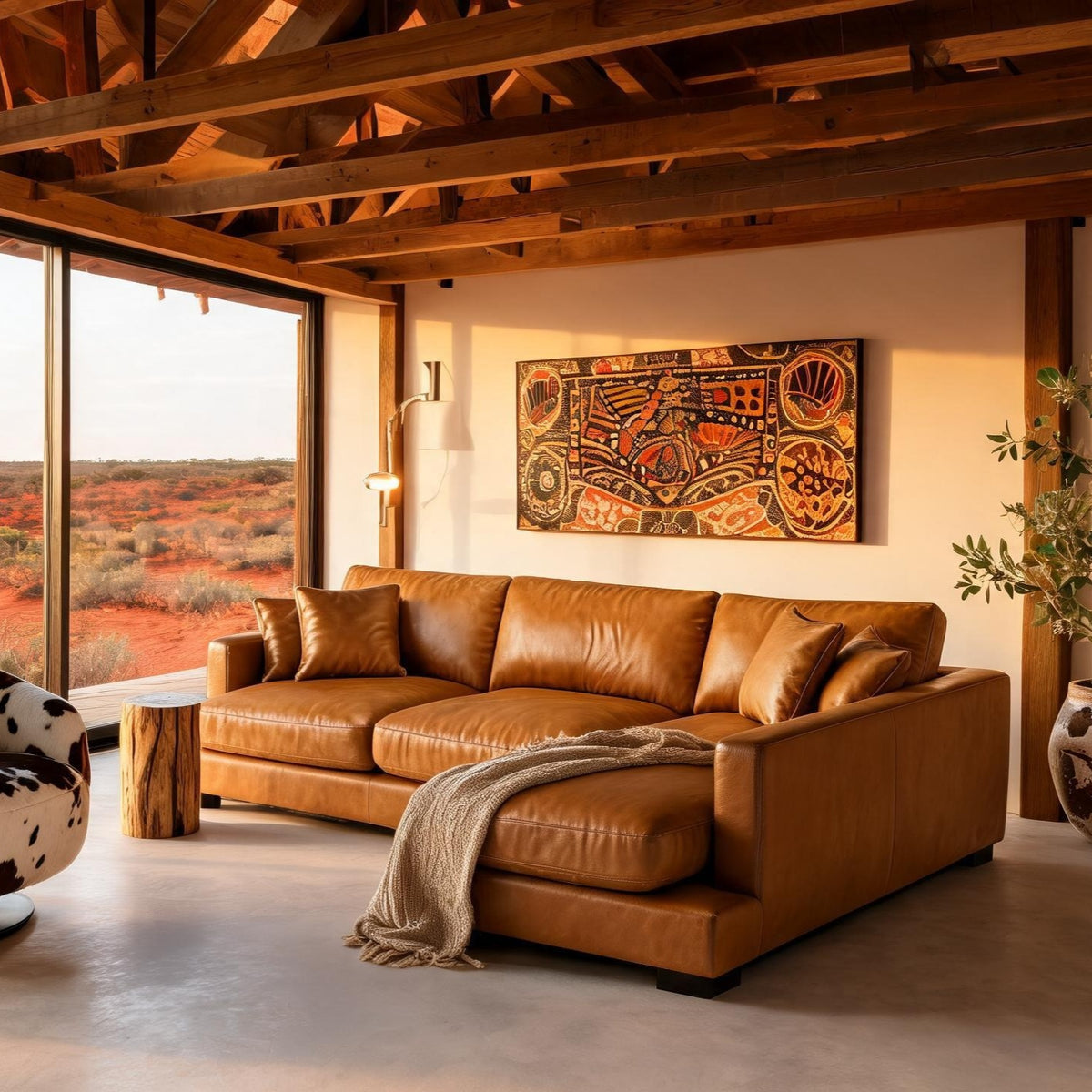 Cloud Chaise Lounge Tan Leather