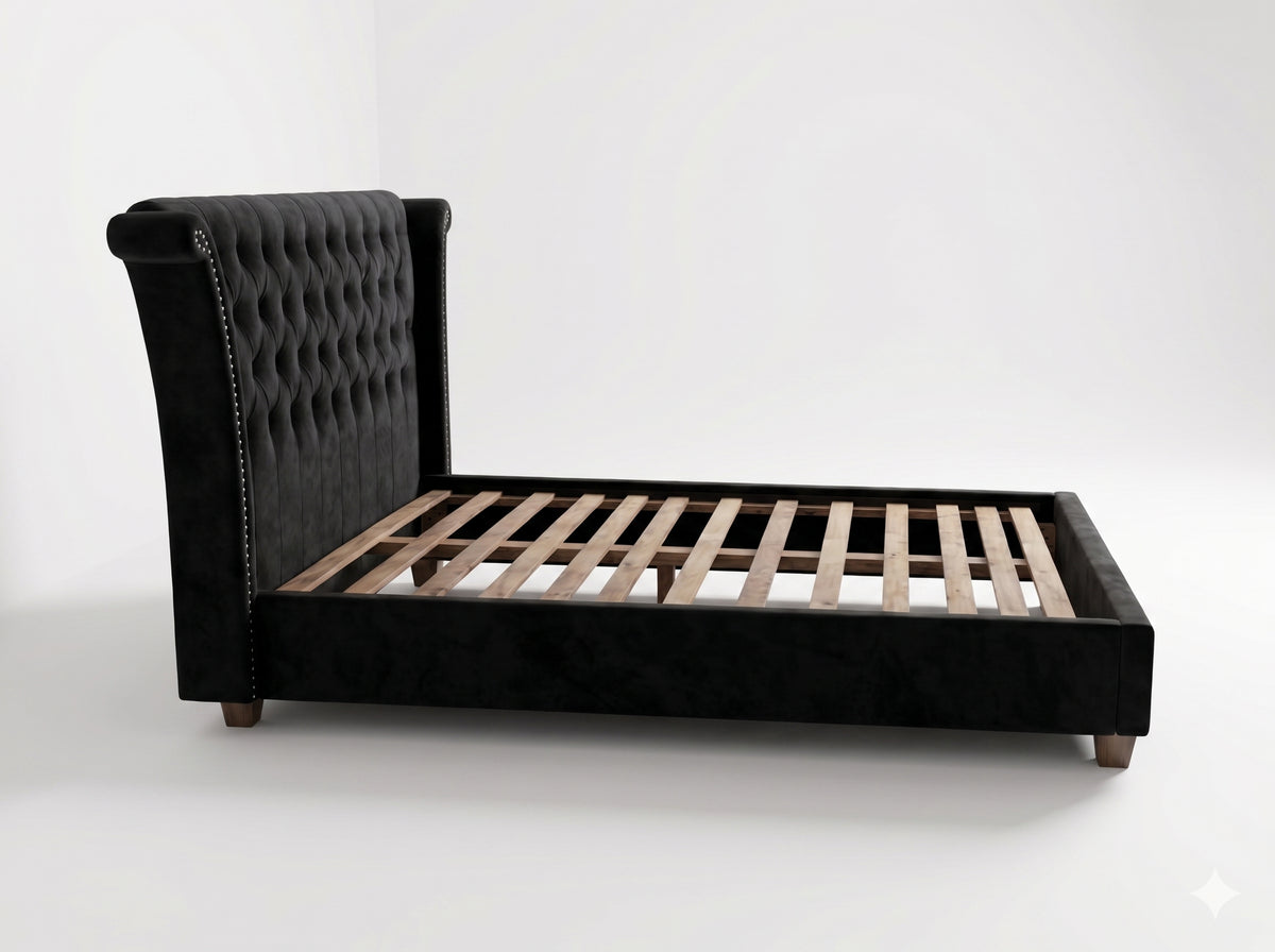 Escala Bedframe - Bagira Black Velvet - Detail Close-Up | Vibe Sofas
