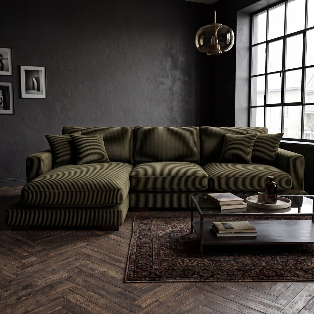 City Chaise Lounge Olive Green Corduroy