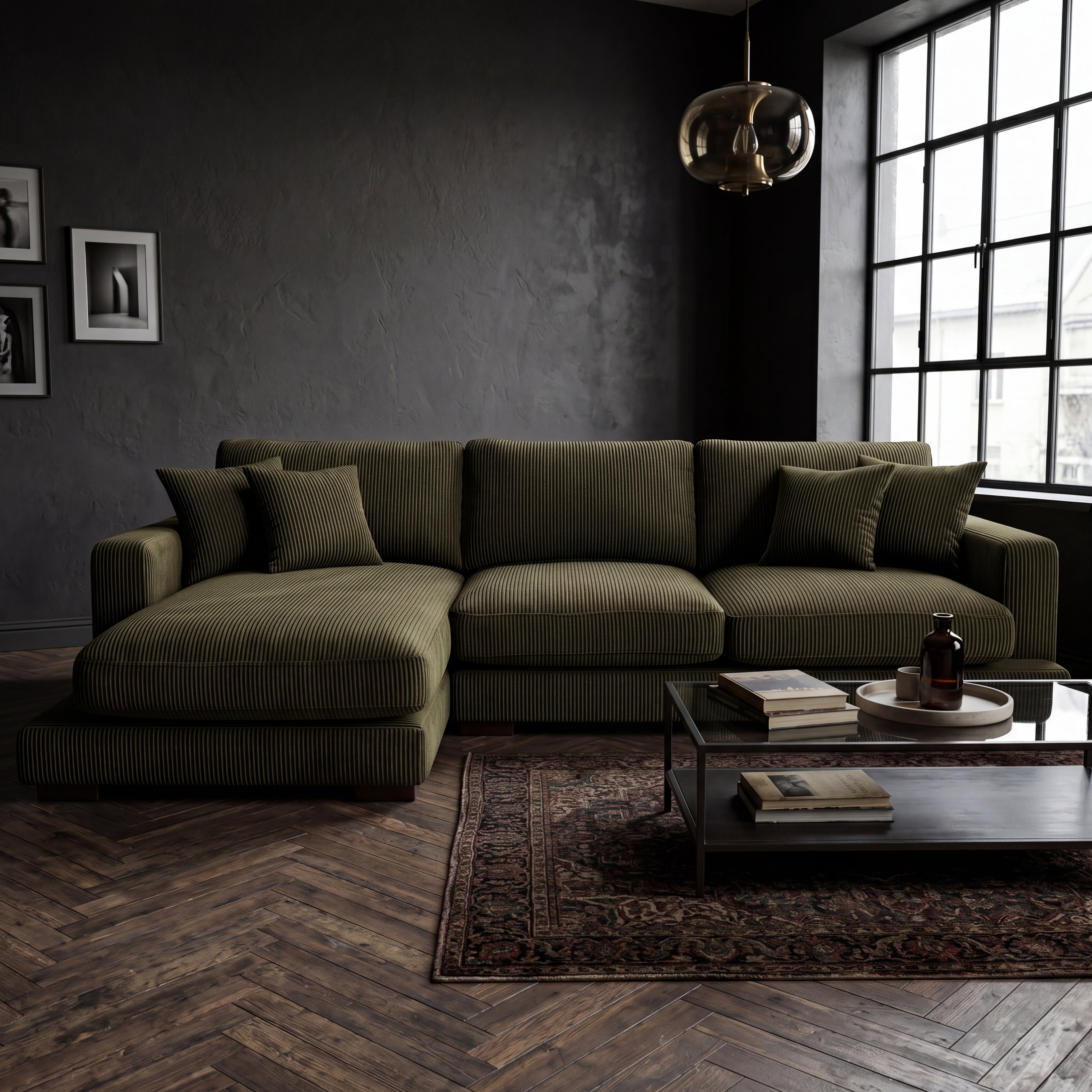 City Chaise Lounge Olive Green Corduroy