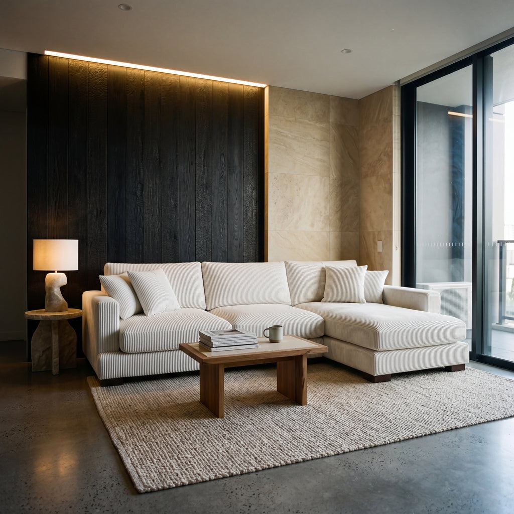 City Chaise Lounge White Corduroy