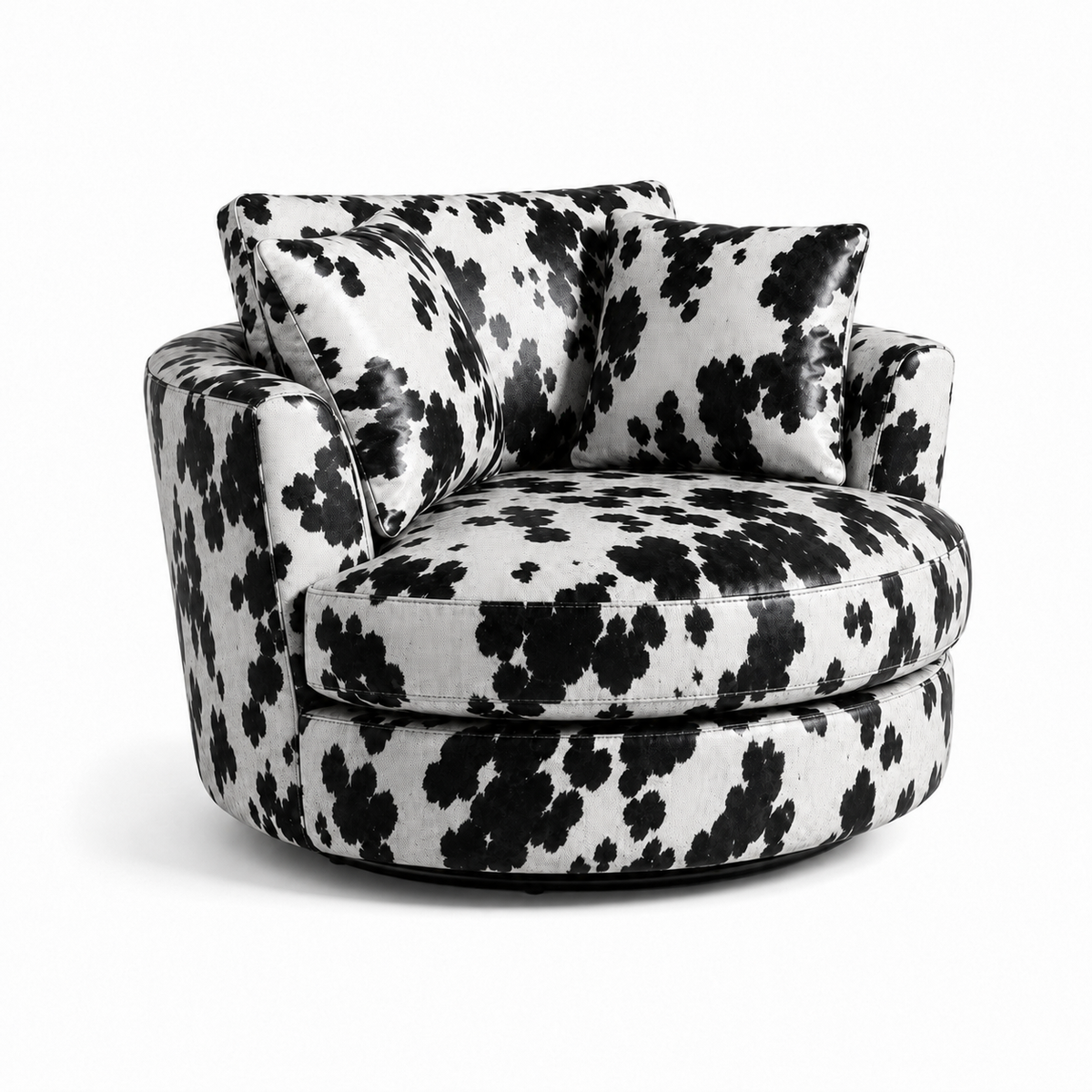 Cuddle Swivel Chair - Black Patch Cowhide Leather