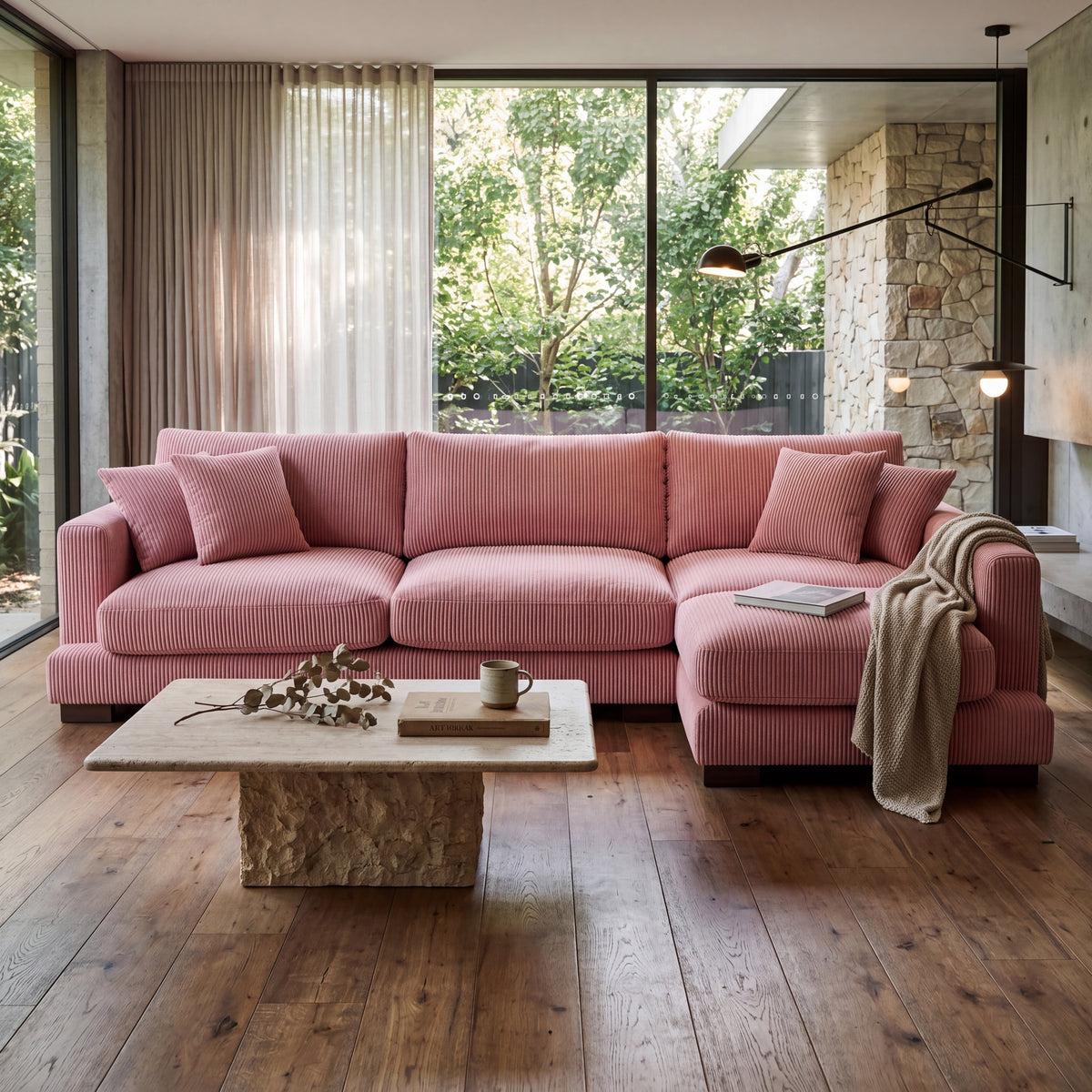 Cloud Chaise Lounge Rose Pink Corduroy — Lifestyle