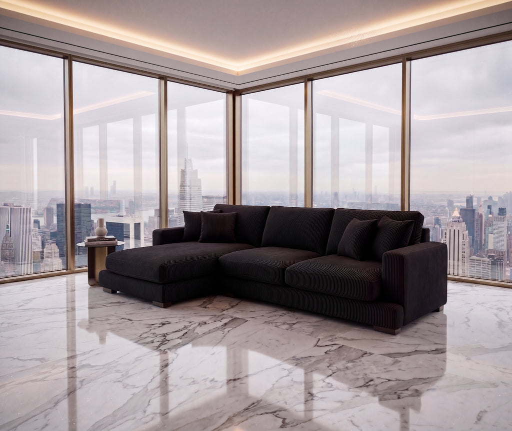 City Chaise Lounge - Bagira Black Corduroy