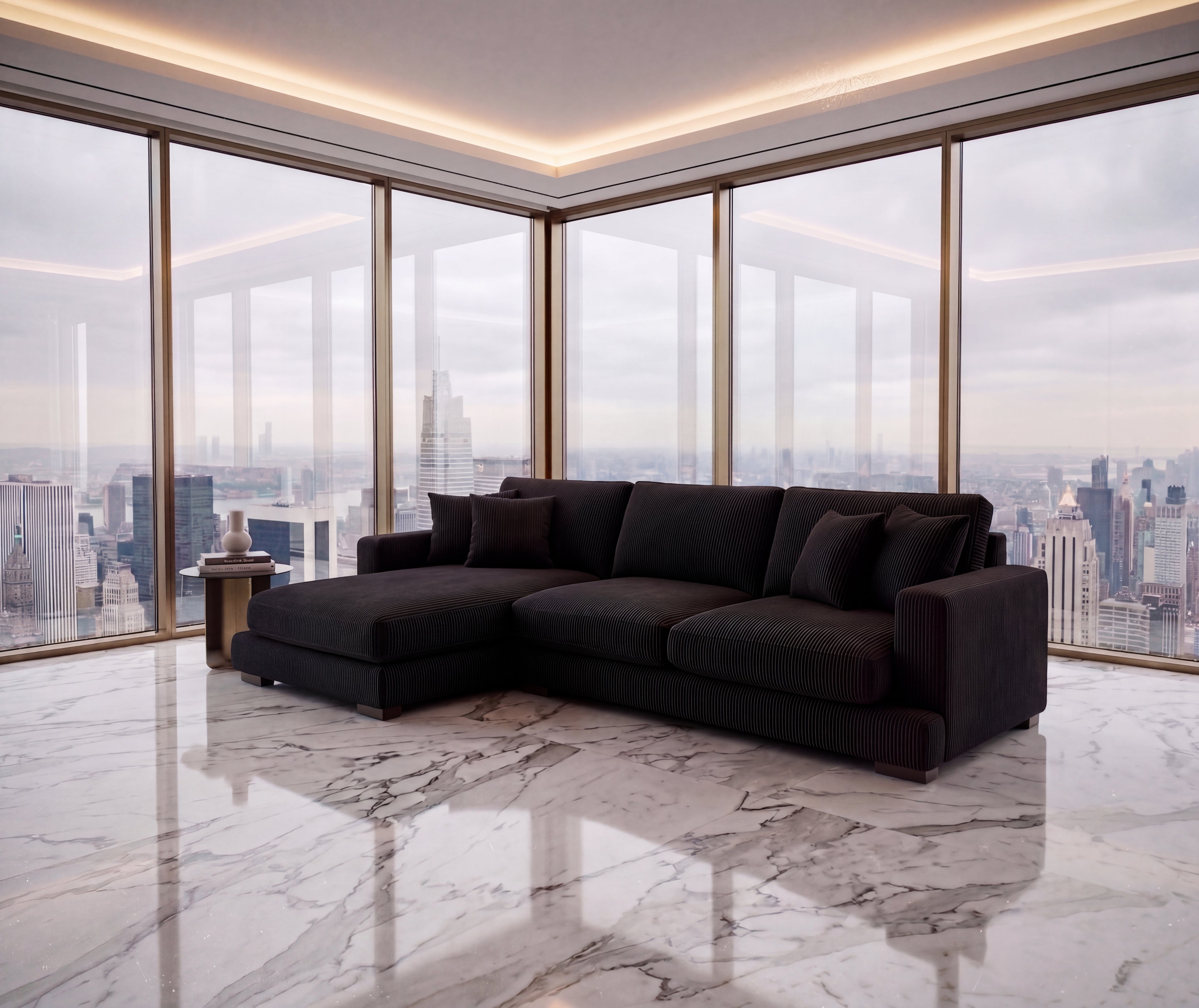 City Chaise Lounge - Bagira Black Corduroy