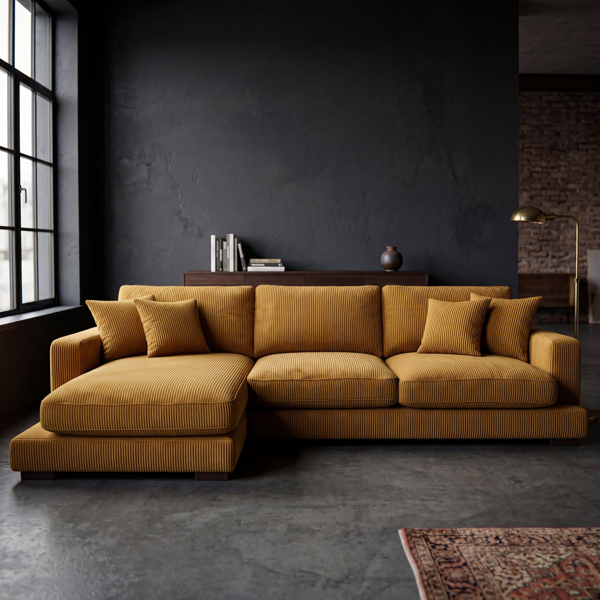 City Chaise Lounge Mustard Corduroy