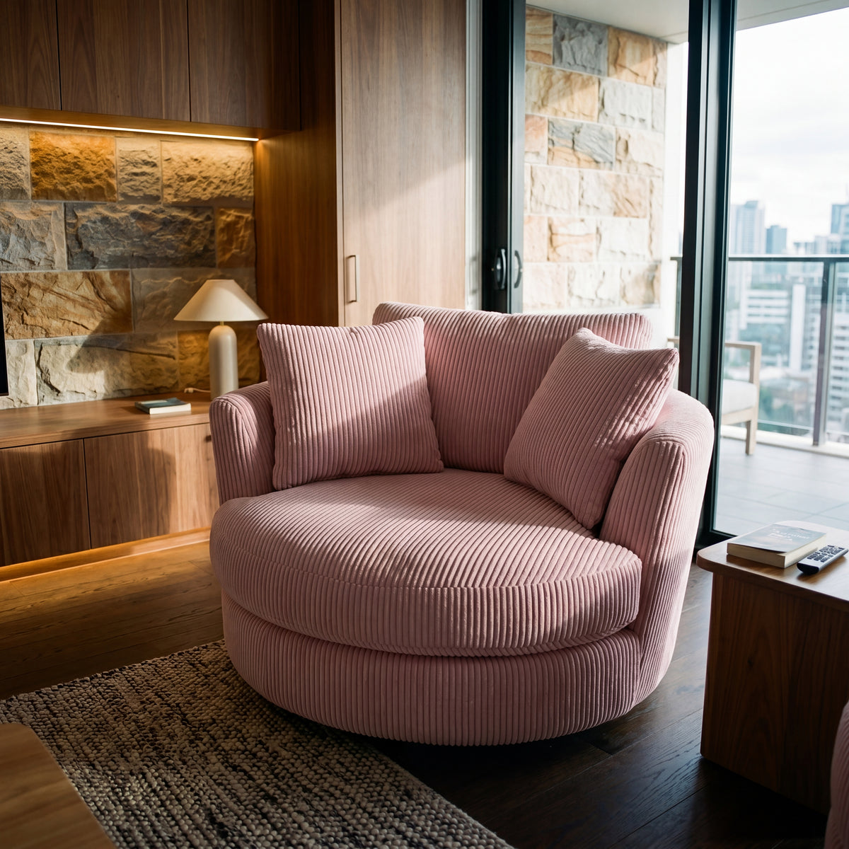 Cuddle Swivel Chair - Baby Pink