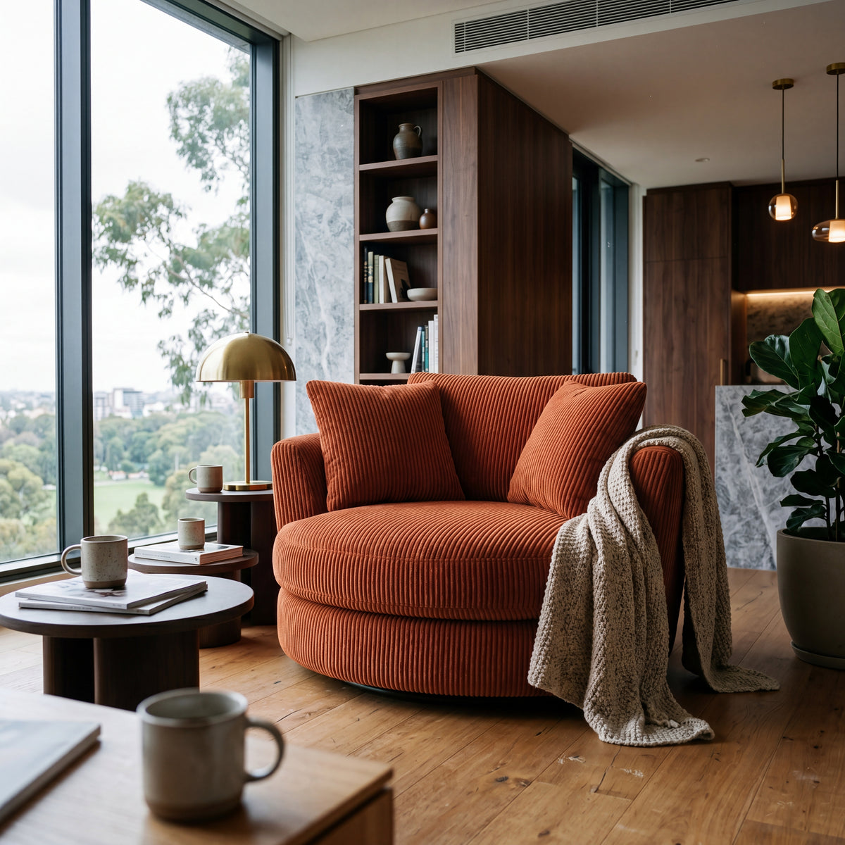 Cuddle Swivel Chair - Burnt Orange