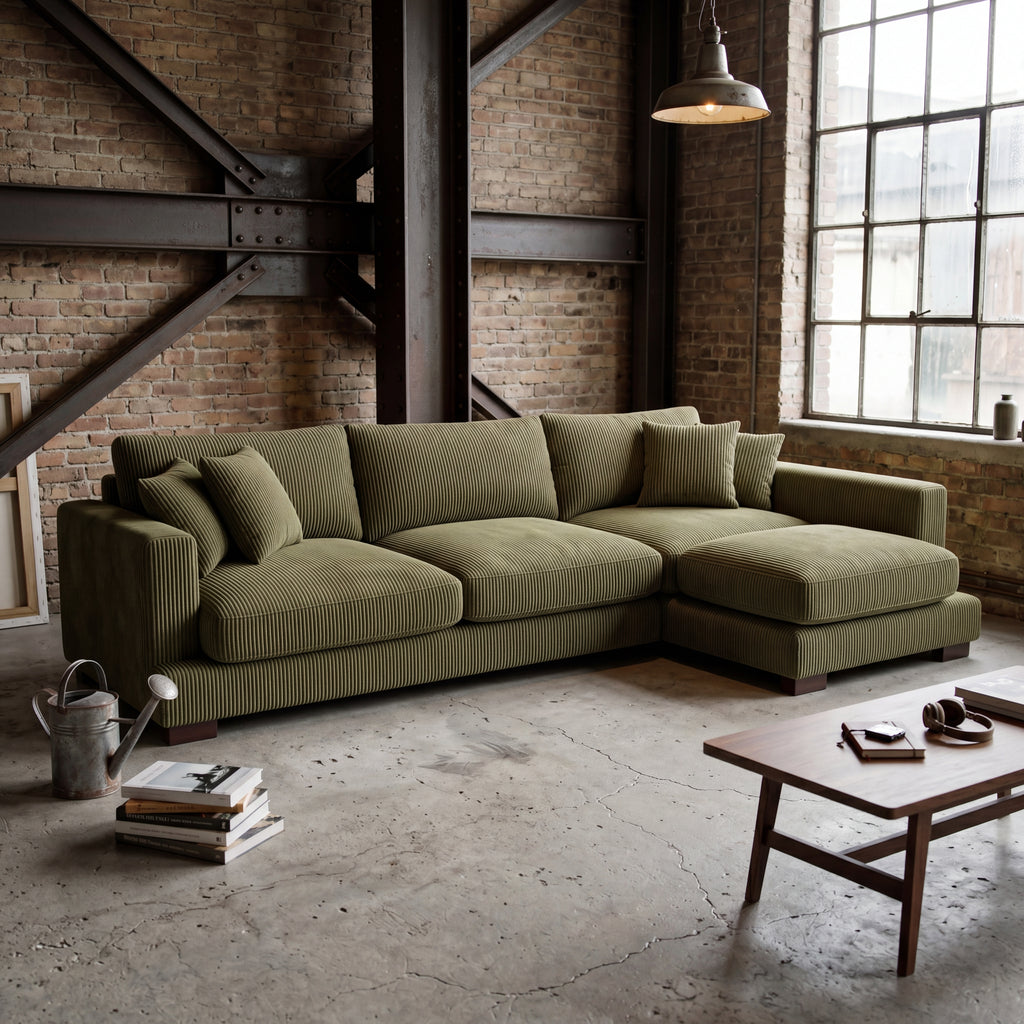 Cloud Chaise Lounge Olive Green Corduroy