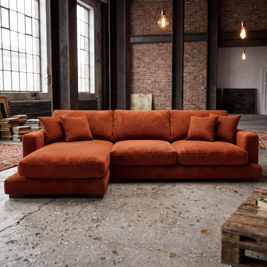 City Chaise Lounge Burnt Orange Corduroy