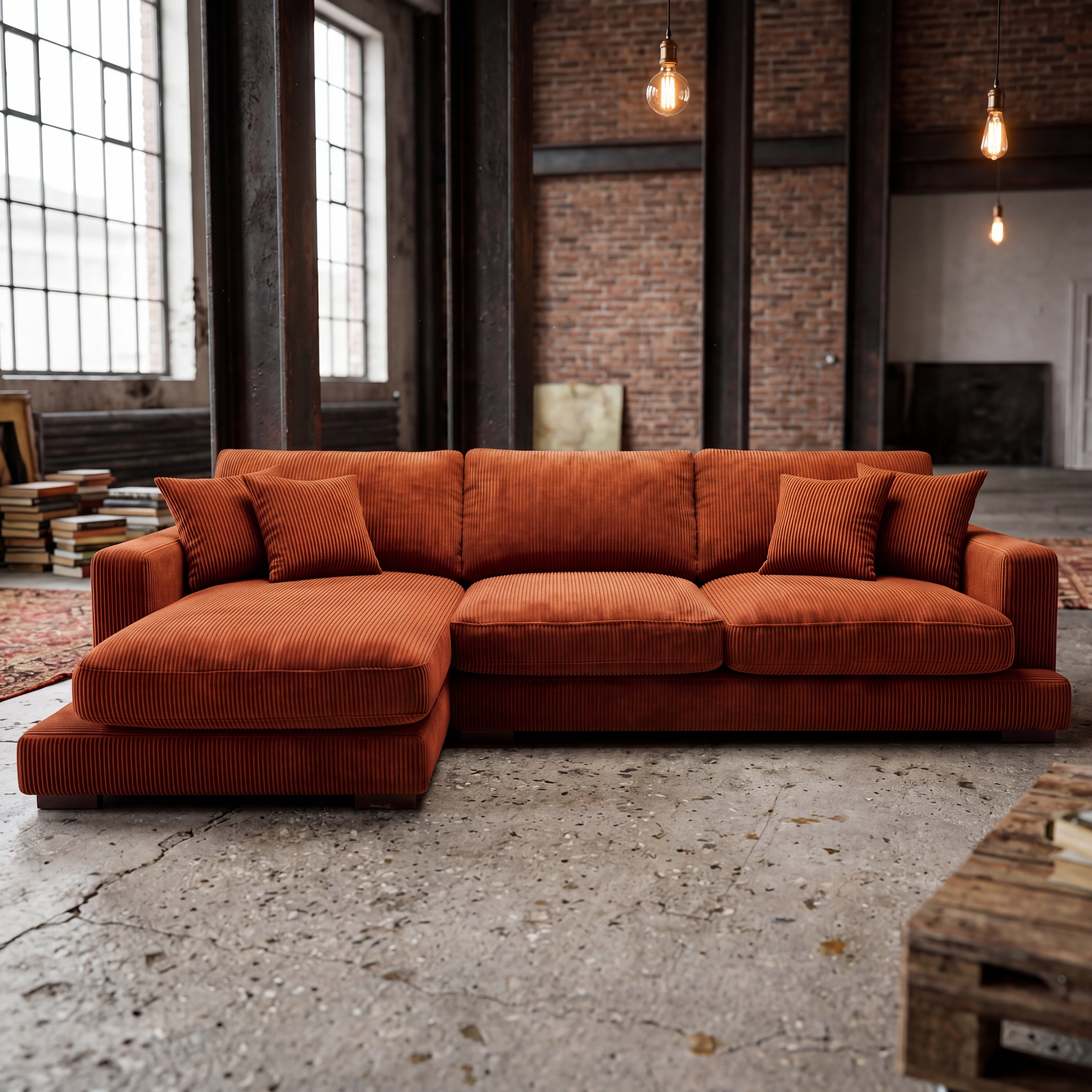 City Chaise Lounge Burnt Orange Corduroy