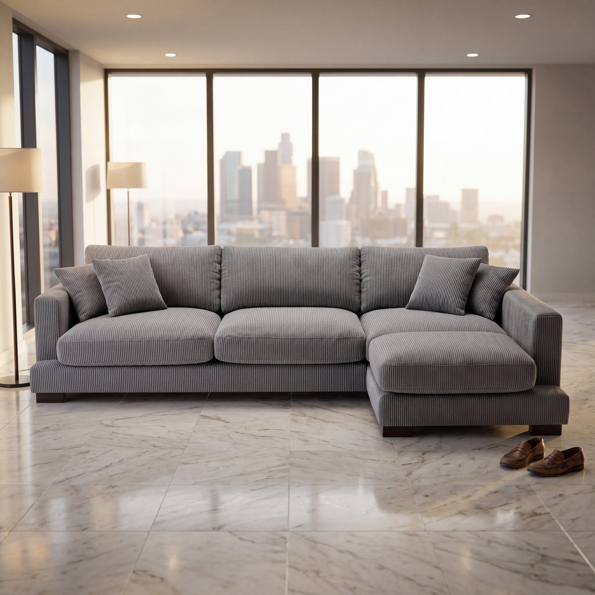 Cloud Chaise Lounge Grey Corduroy — Lifestyle