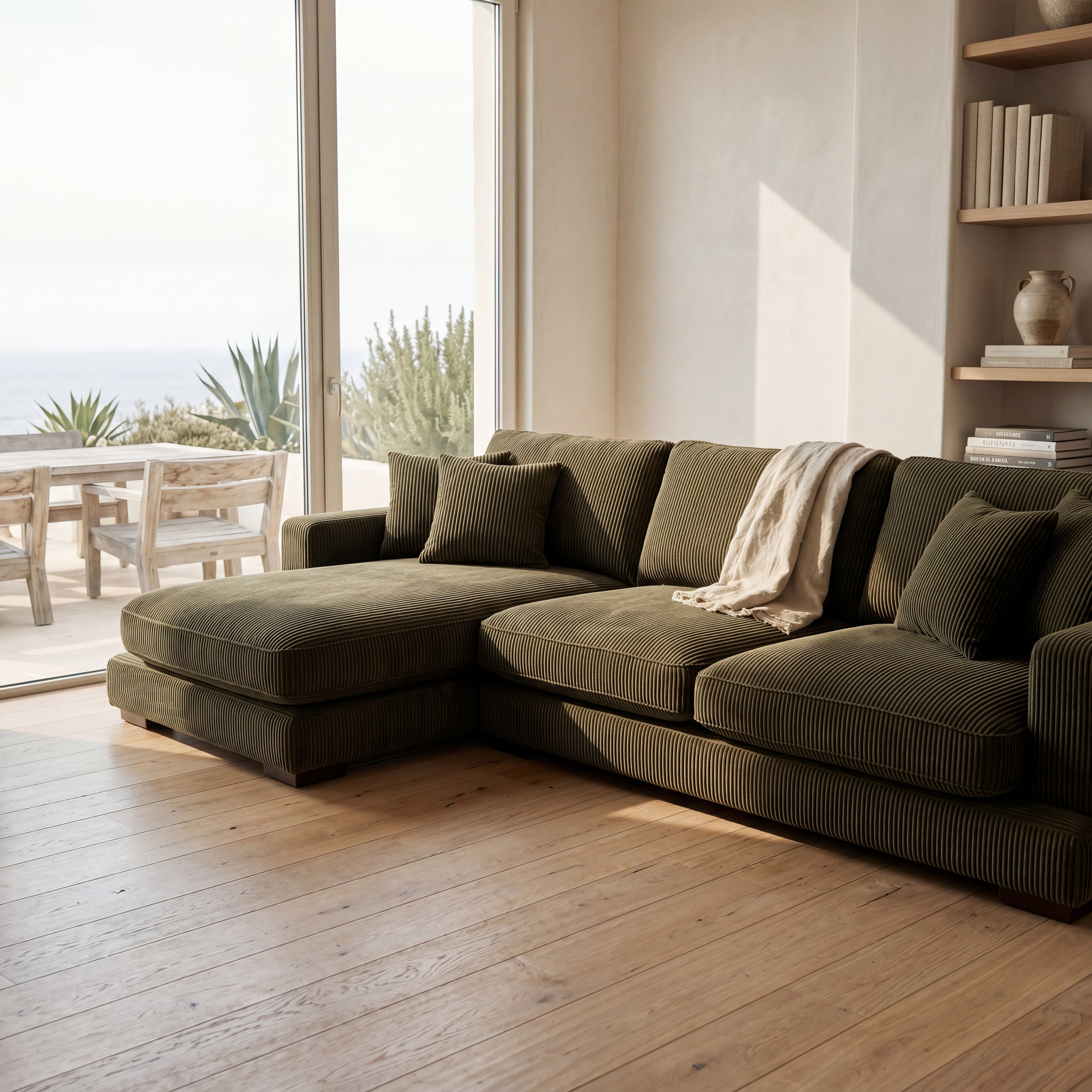 City Chaise Lounge Olive Green Corduroy