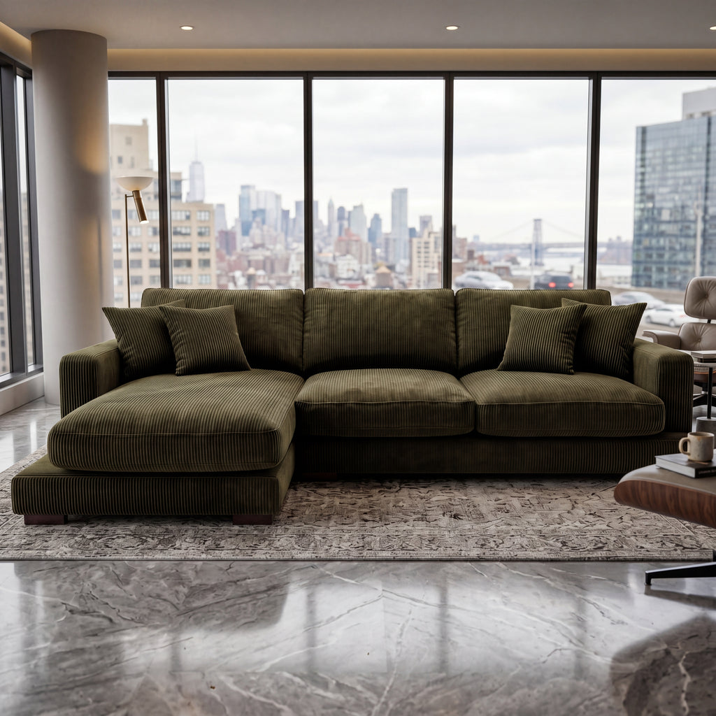 City Chaise Lounge Olive Green Corduroy