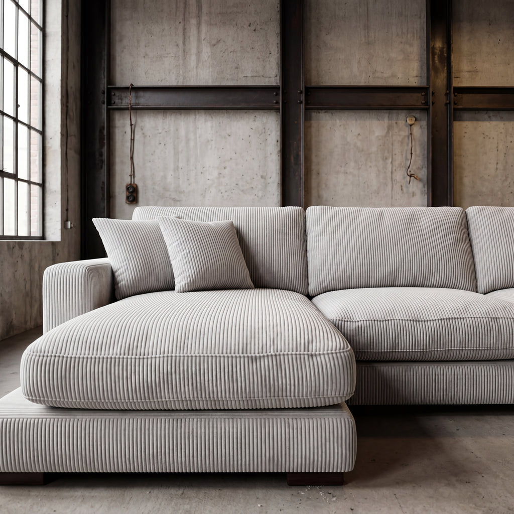 City Chaise Lounge White Corduroy