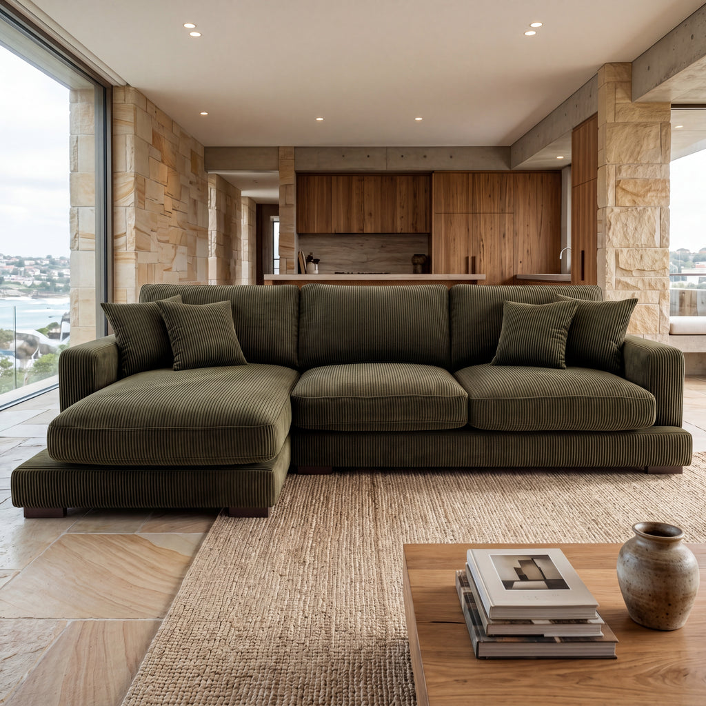 City Chaise Lounge Olive Green Corduroy