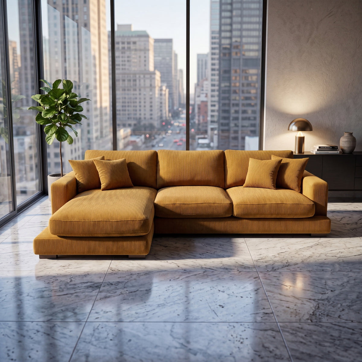 City Chaise Lounge Mustard Corduroy