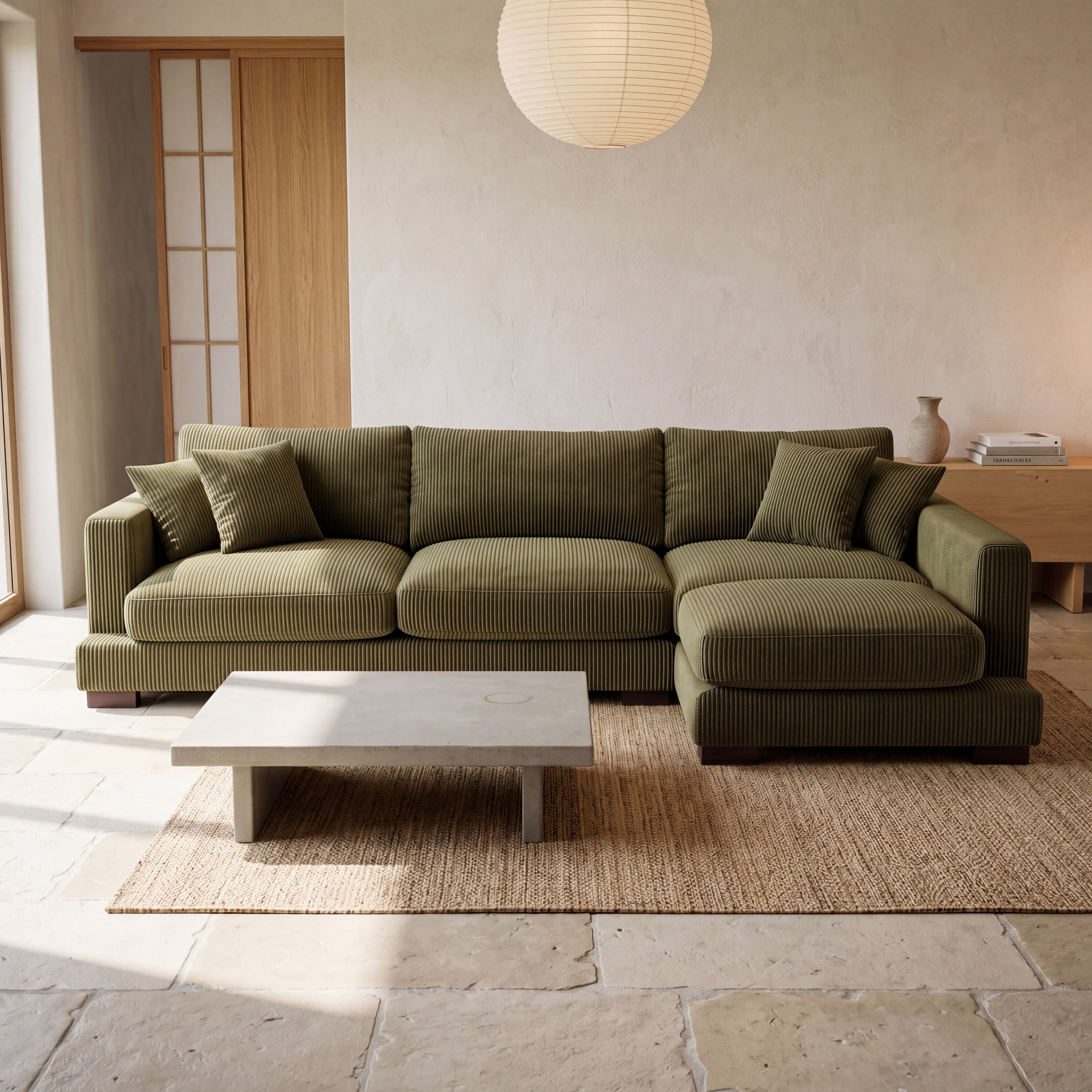 Cloud Chaise Lounge Olive Green Corduroy