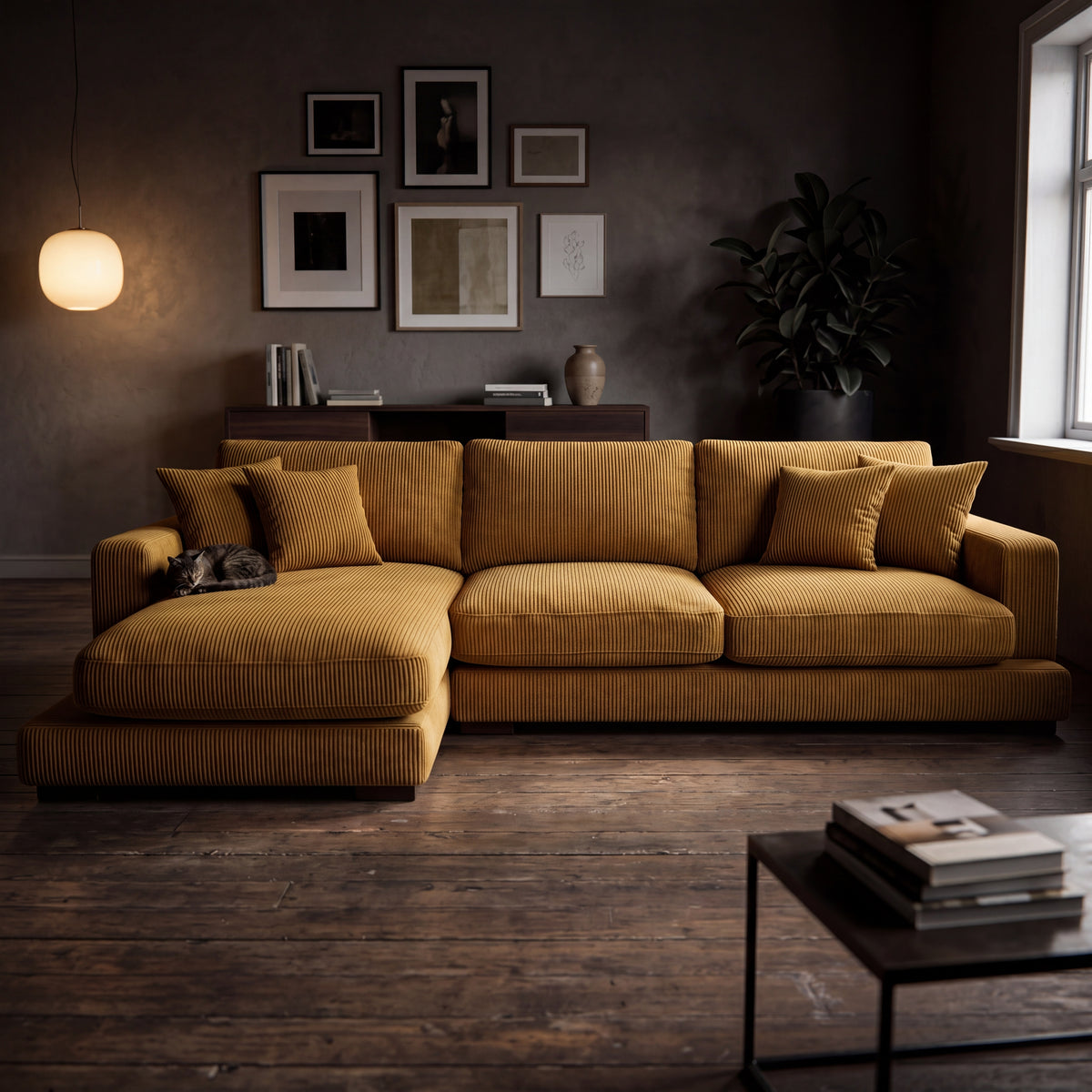 City Chaise Lounge Mustard Corduroy