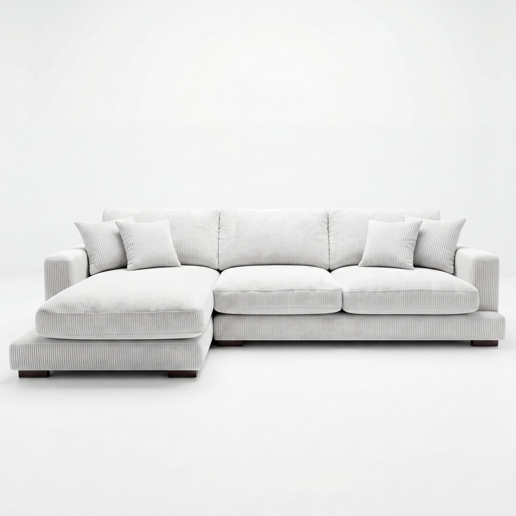 City Chaise Lounge White Corduroy