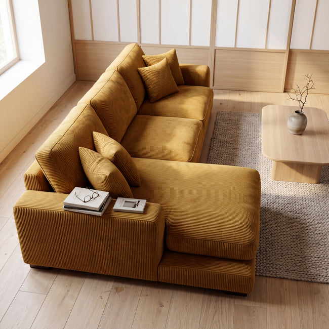 City Chaise Lounge Mustard Corduroy Main Image