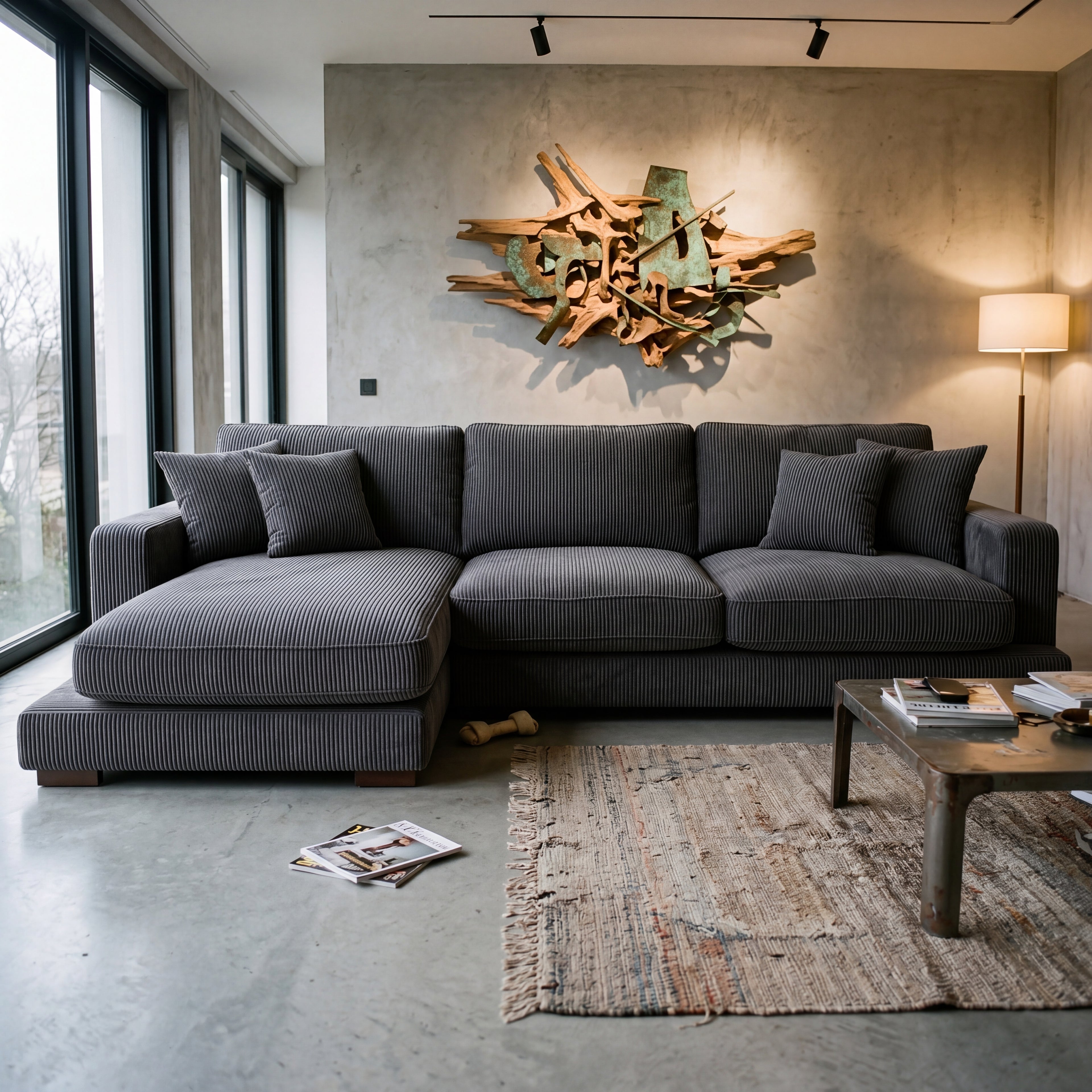 City Chaise Lounge Grey Corduroy