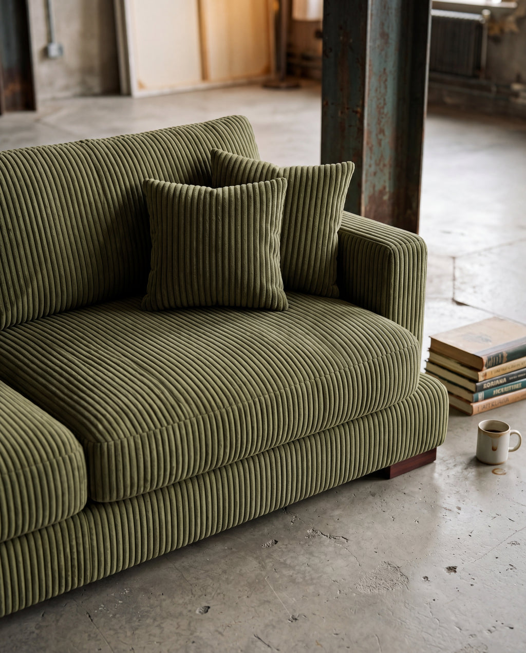 Cloud Chaise Lounge Olive Green Corduroy