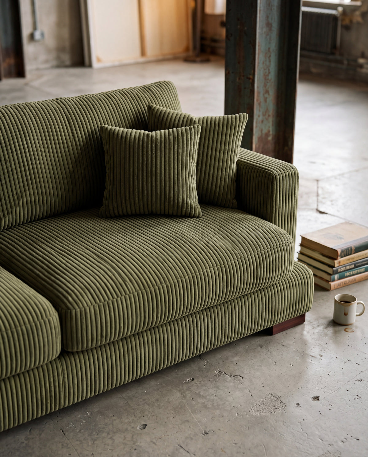 Cloud Chaise Lounge Olive Green Corduroy — Lifestyle