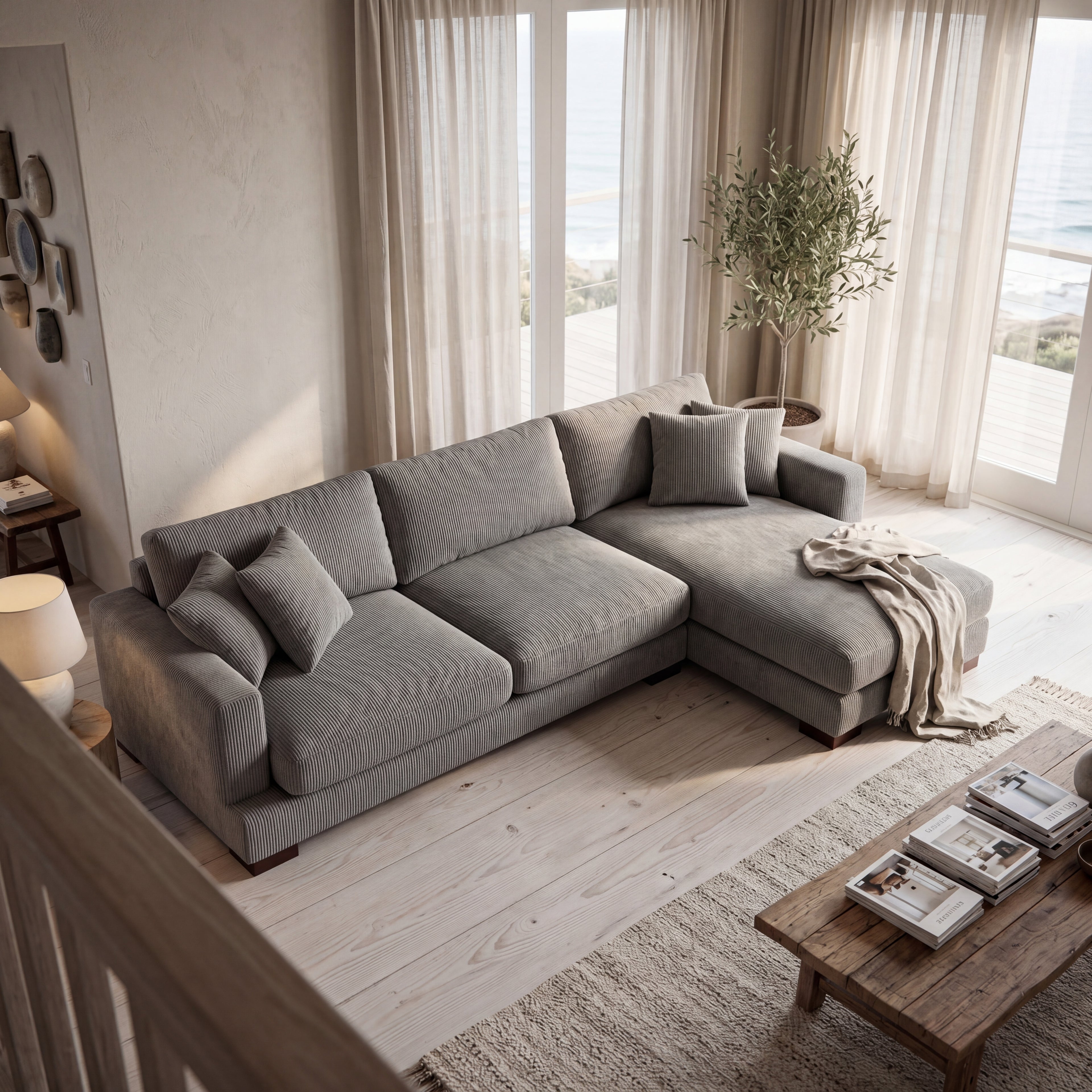 Cloud Chaise Lounge Grey Corduroy