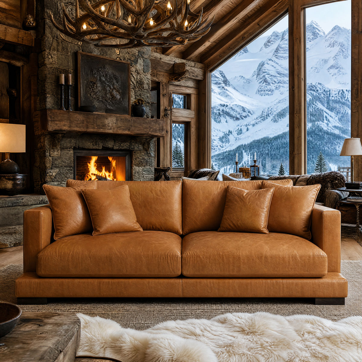 Cloud Sofa Tan Leather — Lifestyle