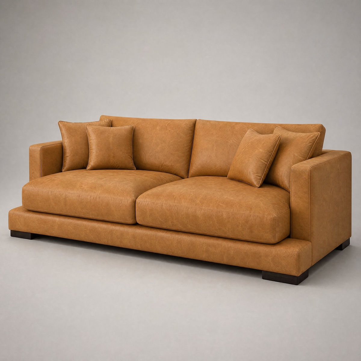 Cloud Sofa Tan Leather Leather - 3/4 Side Angle View