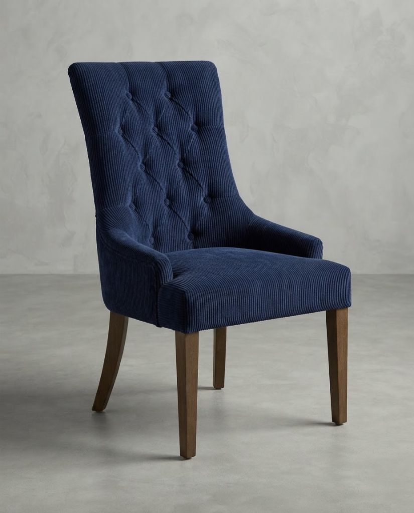 Vibe Dining Chair in Navy Blue Corduroy - button-tufted dining chair with timber legs